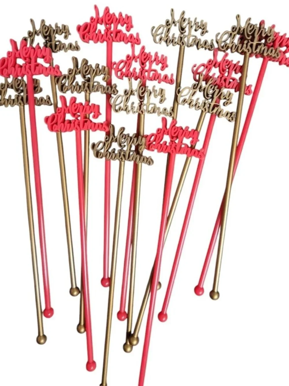 Merry Christmas Swizzle Stir Sticks Plastic Festive Holiday Drink 15 Red & Gold